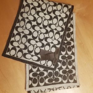 Coach Signature Logo Reversible Knit Scarf with Silver Sparkles